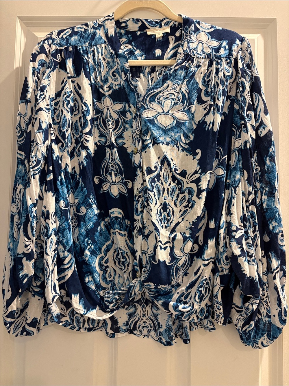 Haute Hippie Navy and White Printed Blouse